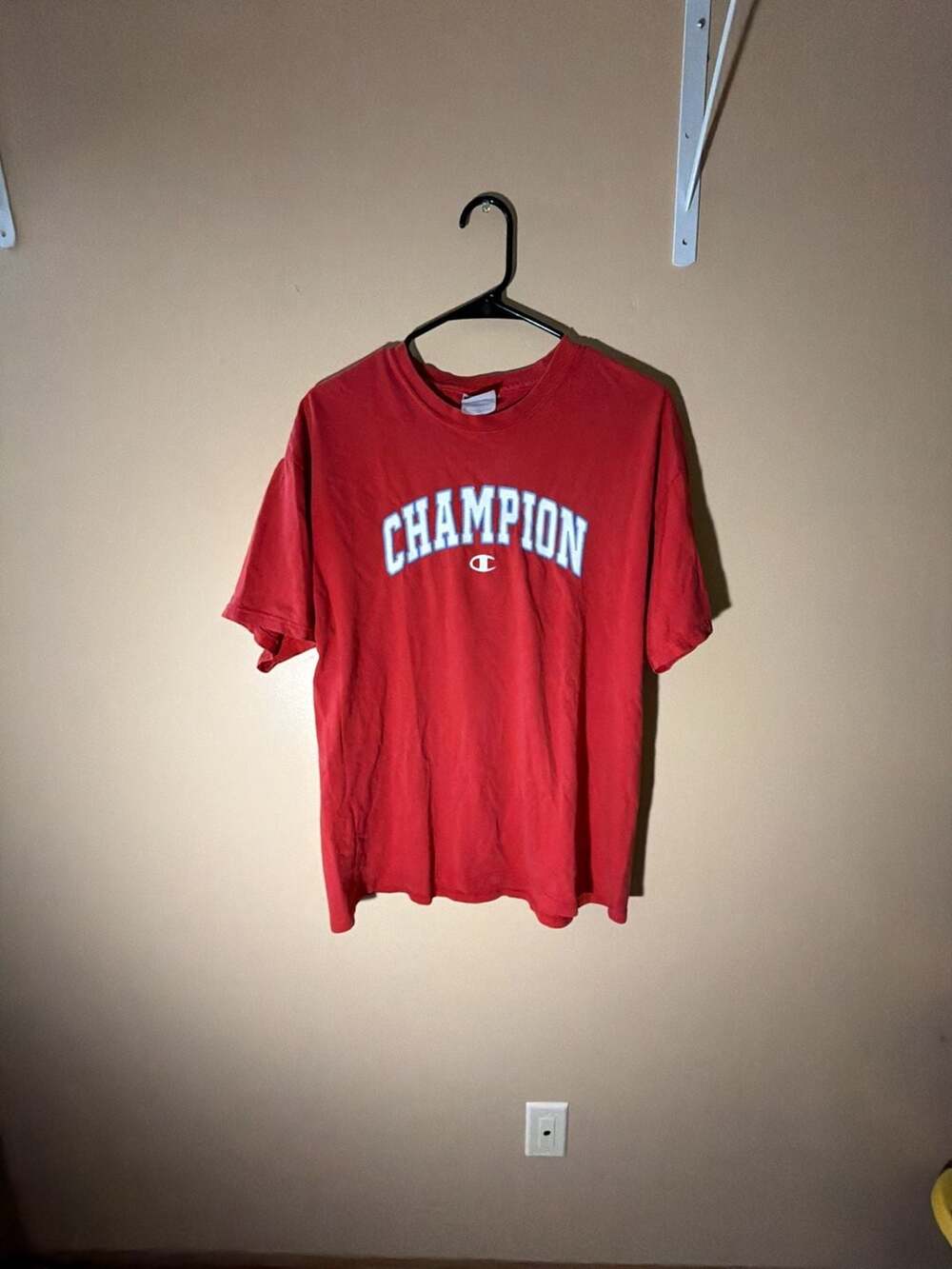 Vintage 90’s Champion Logo Graphic Short Sleeve T-Shirt Red - Picture 1 of 4